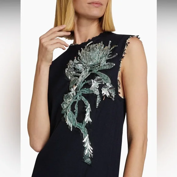 JASON WU COLLECTION•Floral Bead Sequined Midi Shift Dress•Navy•Sz 6 - Picture 6 of 12